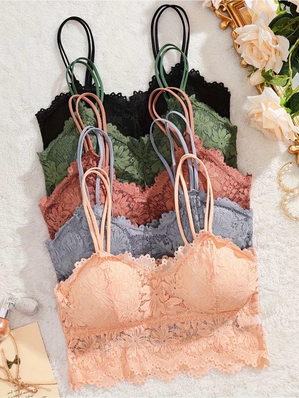 NEW 5-Pack Fall Colors Lace Bralette Camisoles